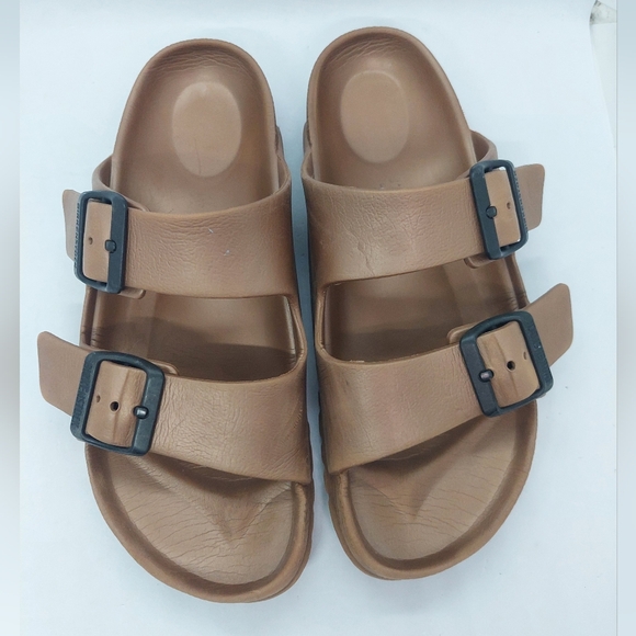 Birkenstock Arizona EVA Lightweight Sandals Size 37 US 6-6.5 Bronze Tan Buckle - Picture 1 of 16
